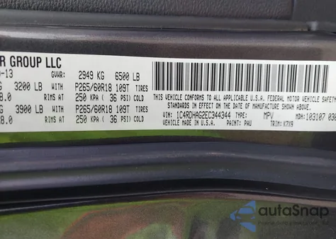 2014 Dodge Durango Sxt из США, поврежденный, VIN 1C4RDHAG2EC344344